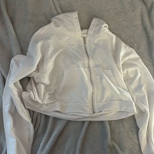 White cropped zip up hoodie